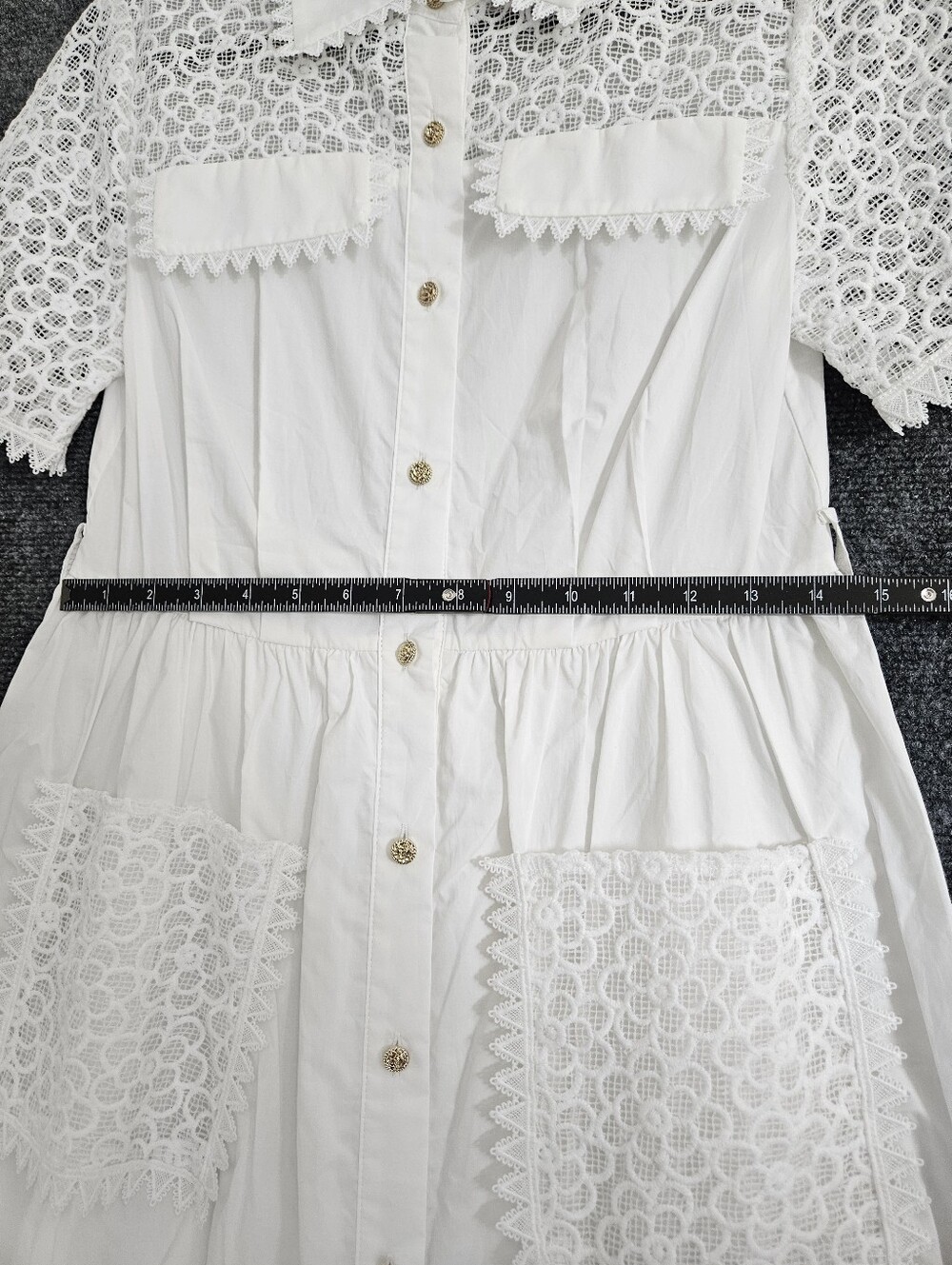 White Lace Detail Button Front Midi Dress Like New - Picture 5 of 8